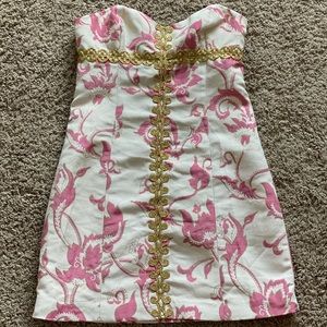 Tibi pink & gold strapless dress